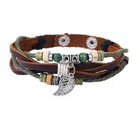 Morella Bracciale Donna Marrone con Perline di Legno e Ciondolo Foglia