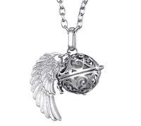 Morella Catenina Donna Angelo Custode in Acciaio Inox 70 cm con Ciondolo ad Ali di Angelo e Sfera Argento Ø 16 mm in Sacchetto di Velluto