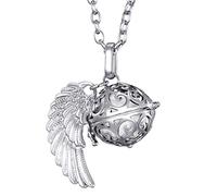 Morella Catenina Donna Angelo Custode in Acciaio Inox 70 cm con Ciondolo ad Ali di Angelo e Sfera Bianca Ø 16 mm in Sacchetto di Velluto