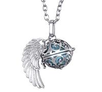 Morella Catenina Donna Angelo Custode in Acciaio Inox 70 cm con Ciondolo ad Ali di Angelo e Sfera Blu Chiaro Ø 16 mm in Sacchetto di Velluto