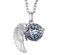 Morella Catenina Donna Angelo Custode in Acciaio Inox 70 cm con Ciondolo ad Ali di Angelo e Sfera Blu Ø 16 mm in Sacchetto di Velluto