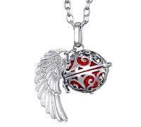 Morella Catenina Donna Angelo Custode in Acciaio Inox 70 cm con Ciondolo ad Ali di Angelo e Sfera Rossa Ø 16 mm in Sacchetto di Velluto