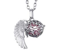Morella Catenina Donna Angelo Custode in Acciaio Inox 70 cm con Ciondolo ad Ali di Angelo e Sfera Rosa Ø 16 mm in Sacchetto di Velluto