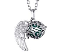 Morella Catenina Donna Angelo Custode in Acciaio Inox 70 cm con Ciondolo ad Ali di Angelo e Sfera Verde Scuro Ø 16 mm in Sacchetto di Velluto