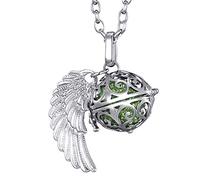 Morella Catenina Donna Angelo Custode in Acciaio Inox 70 cm con Ciondolo ad Ali di Angelo e Sfera zirconi Verdi Ø 16 mm in Sacchetto di Velluto