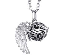 Morella Catenina Donna Angelo Custode in Acciaio Inox 70 cm con Ciondolo ad Ali di Angelo e Sfera zirconi Neri Ø 16 mm in Sacchetto di Velluto