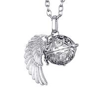 Morella Catenina Donna Angelo Custode in Acciaio Inox 70 cm con Ciondolo ad Ali di Angelo e Sfera zirconi Bianchi Ø 16 mm in Sacchetto di Velluto