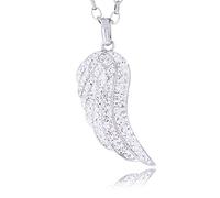 Morella, Ciondolo piuma ali di angelo con zirconi, femminile e acciaio inossidabile, colore: argento, cod. 2-AR01-AC03