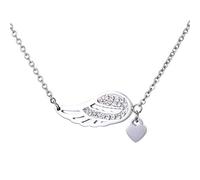 Morella collana da donna in acciaio inox argento con ciondolo Ali d'angelo e cuore in sacchetto di velluto