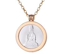 Morella Collana Donna 70 cm Acciaio Inossidabile Oro con Coins Moneta amuleto Ciondolo Rotondo 33 mm Buddha Argento in Sacchetto di Velluto
