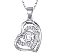 Morella Collana Donna a Forma di Cuore Lettera G con zirconi Bianchi 46 cm Argento 925 rodiato