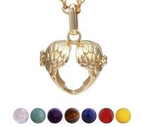 Morella Collana Donna Acciaio Inossidabile Oro 70 cm con Ciondolo con Cuore e Ali di Angelo e 7 Sfere con Pietre preziose Gemme minerali in Un Sacchetto di Velluto