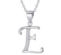 Morella Collana donna argento con ciondolo lettera E argento 925 rodinato con zirconi bianchi 45 cm