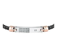 Morellato Bracciale Uomo in Acciaio, Pelle Naturale Nera, Pietra Bianca, Collezione Moody - SQH56