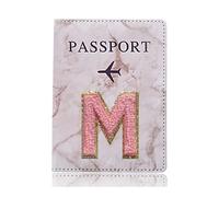 MORENTSU Custodia protettiva per passaporto alla moda, con lettera ricamata, a portafoglio, in pelle sintetica, unisex, a 1476 (M), taglia unica, A 1476 (M), taglia unica