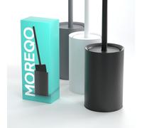 MOREQO - Scopino WC Nero - Spazzolone con Supporto - Scopino Moderno Senza Bucare - Set Bagno Opaco