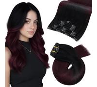 Moresoo Clip Extension Capelli Nero #1B con Vino Rosso #99J Balayage Extension Capelli Veri Clip 24 Pollice Extension Capelli Remy Clip 7pcs/120g