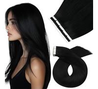 Moresoo Extension adesive per capelli veri e propri, nero profondo, setoso, lisce, confezione da 10 pezzi, 20 g, per capelli sottili, 35 cm #1
