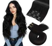 Moresoo Extension Capelli Clip Bambina Nero Spento 120g Extension Clip Capelli Veri Fasica Unica Invisibili Capelli Remy 40 cm #1B