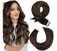 Moresoo Extension Capelli Veri Biadesivo Balayage Extension Biadesive Capelli Umani Castano Scuro a Marrone Medio con Castano Scuro Uso Quotidiano #2/6/2 40 cm 20pcs 50g