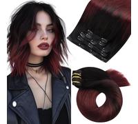 Moresoo Extension Capelli Veri Clip 5 Pezzi Balayage Nero Naturale con Vino Rosso Intenso Remy Umani Extension con Clip Capelli Veri Corti Uso Quotidiano 25 cm #1B/99J 80g