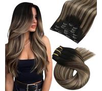 Moresoo Extension Capelli Veri Clip 55 cm Balayage Dal Nero Al Biondo Con Sfumature Marroni Extension Capelli Clip Bambina 120g #1B/4/14