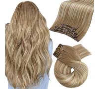 Moresoo Extension Capelli Veri Clip Capelli Veri Extension Balayage Marrone Chiaro con Biondo Medio 45 cm 80g #8/22/8