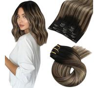 Moresoo Extension Capelli Veri Clip Extension con Clip Capelli Veri Umani Donna Balayage Nero Naturale a Marrone Scuro con Biondo più Scuro #1B/4/14 35 cm 80g 5 Pezzi