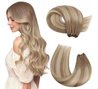 Moresoo Extension Capelli Veri Tessitura 45 cm Balayage Marrone Chiaro a Biondo Medio con Marrone Chiaro Remy Donna Matassa Capelli Veri Tessitura Uso Quotidiano #8/22/8 18 Pollice 100g