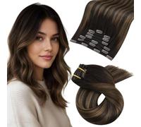 Moresoo Extension Clip Capelli Castano Scuro Remy 35 cm 5 Pezzi 80g #2/6/2 | Trama Doppia, Aspetto Sano, Allungamento Rapido, Modellabile A Caldo, Riflessi Vivi