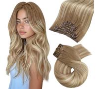 Moresoo Extension Clip Capelli Veri Balayage Marrone #8/22/8 45 cm 120g 7pz | Aspetto Reale, Base Confortevole, Pettinatura Facile, Ottima Densità, Effetto Fluido