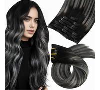 Moresoo Extension con clip in capelli veri umani Balayage Extension con capelli neri e argento Extension con clip in capelli umani Ombre Doppia t