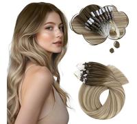 Moresoo Extension Microring Capelli Veri Balayage Marrone a Marrone Chiaro con Biondo Medio Extension Anelli Capelli Veri #3/8/22 45 cm 50 Ciocche 50g