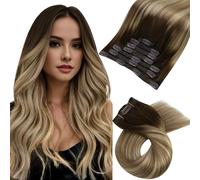 Moresoo Extension per Capelli Clip in Capelli Umani Balayage Clip in Extension per Capelli Umani Castano Chiaro con Ombre Biondo Doppia Trama Cli
