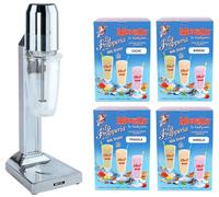 MORETTO KIT FRULLINO PROFESSIONALE FRAPPE' con AGITATORE + 48 bustine di preparato per FRAPPE' nei gusti: BANANA, FRAGOLA, CACAO e VANIGLIA - 1 scatola per ogni gusto con 12 bustine (totale 4 scatole)