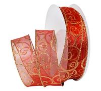 Morex Ribbon Swirl - Nastro glitterato trasparente con filo metallico, 3,8 cm x 45 m, colore: rosso/oro