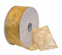Morex Ribbon Swirl Wired Sheer Glitter Ribbon, 2 - 1/5,1 cm da 45,7 m, Colore: Oro