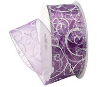 Morex Ribbon Swirl Wired Sheer Glitter Ribbon, 2 - 1/5,1 cm da 45,7 m, Colore: Viola/Argento