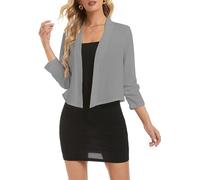 MorFansi Coprispalle Donna Bolero Elegante Cardigan Chiffon Manica a 3/4 Giacca Spalla Boleros Top Corto Festivo (Grigio,M)