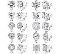 Morfetto 10 Pairs Cubic Zirconia Clip su orecchini per le donne Piazza cuore orecchio Pinze orecchino di cristallo argento non trafitto Orecchini a clip