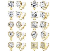 Morfetto 10 Pairs Cubic Zirconia Clip su orecchini per le donne Piazza cuore orecchio Pinze Orecchino di cristallo oro non trafitto Orecchini a clip