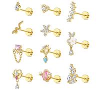 Morfetto 11 PZ cartilagine Orecchini per Le Donne degli Uomini in Acciaio Inox Screwback Posteriore Piana Orecchini Cuore ciondola l'orecchino della Vite prigioniera CZ Helix Piercing Gioielli Oro