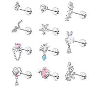 Morfetto 11 PZ cartilagine Orecchini per Le Donne degli Uomini in Acciaio Inox Screwback Posteriore Piana Orecchini Cuore ciondola l'orecchino della Vite prigioniera CZ Helix Piercing Gioielli Argento