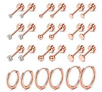 Morfetto 12 Pairs Piccolo della vite prigioniera orecchino ad anello in acciaio inox orecchino Set per più piercing posteriore piana Orecchini cartilagine piccoli orecchini a cerchio in oro rosa