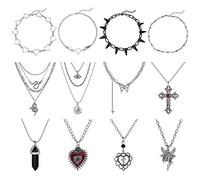 Morfetto 12 PZ Grunge Collana Set per Le Donne Goth Grunge Gioielli Gothic Croce Saturno Spine Gothic Angelo Cuore Ala Catena della Collana del Choker Ragazze Adolescenti Y2k Goth Accessori