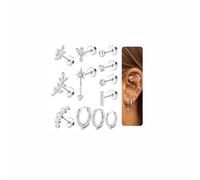 Morfetto 12Pcs Piercing Orecchio Acciaio Chirurgico Orecchini Donna Anallergici Orecchini a Bottone Set Oro Argento Helix Piercing Secondo Buco Conch Cartilagine Trago Piercings Gioielli Argento