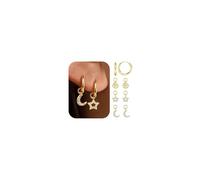 Morfetto 14 K placcato oro Sterling Silver Post Fascino di goccia ciondola Huggie Piccoli orecchini a cerchio per le donne ipoallergenico CZ Star Luna Dainty orecchino Charms Set Moon