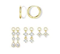 Morfetto 14 K placcato oro Sterling Silver Post Fascino di goccia ciondola Huggie Piccoli orecchini a cerchio per le donne ipoallergenico CZ Star Luna Dainty orecchino Charms Set Teardrop