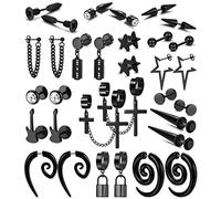 Morfetto 16 Pairs in acciaio inox Punk Hoop ciondola gli orecchini per le donne degli uomini Goth catene Dichiarazione Croce chitarra blocco bilanciere vite fiamma Orecchini con perno per gli uomini