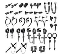 Morfetto 16 Pairs Y2K Punk nero Orecchini per le donne degli uomini Mens Orecchini in acciaio inox freddo Goth Catene Orecchini della vite prigioniera ciondola gli orecchini dei monili Piercing Set